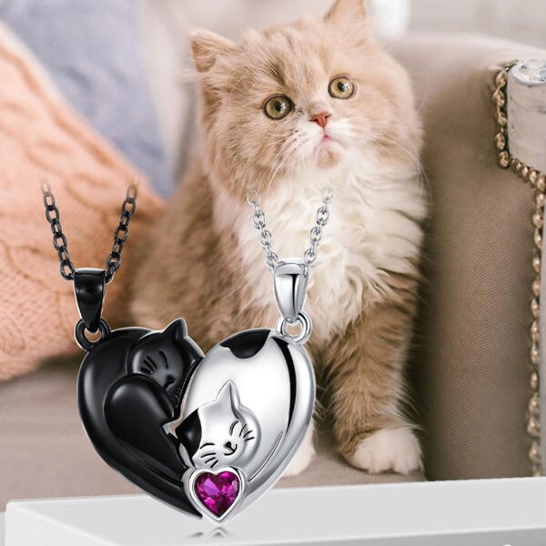 Couple Stitching Love Black And White Cute Cat Necklace - Image 3
