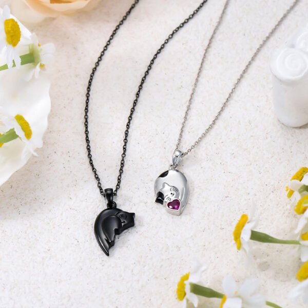 Couple Stitching Love Black And White Cute Cat Necklace - Image 5
